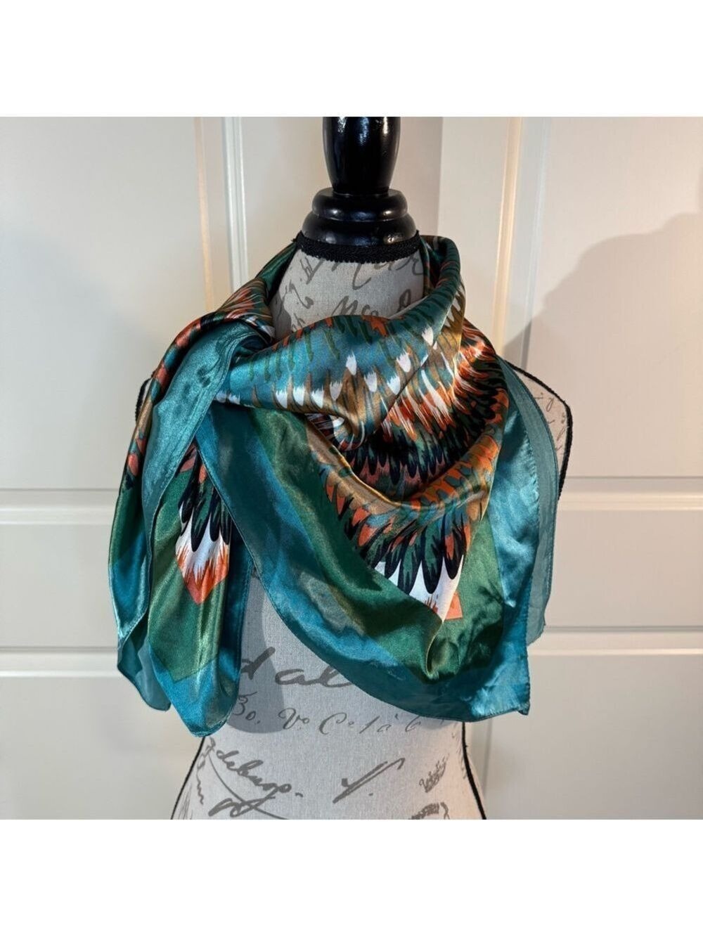 M.O.S.I. Elegant Square Teal and Orange “Silk Touch” Scarf 35”x35”